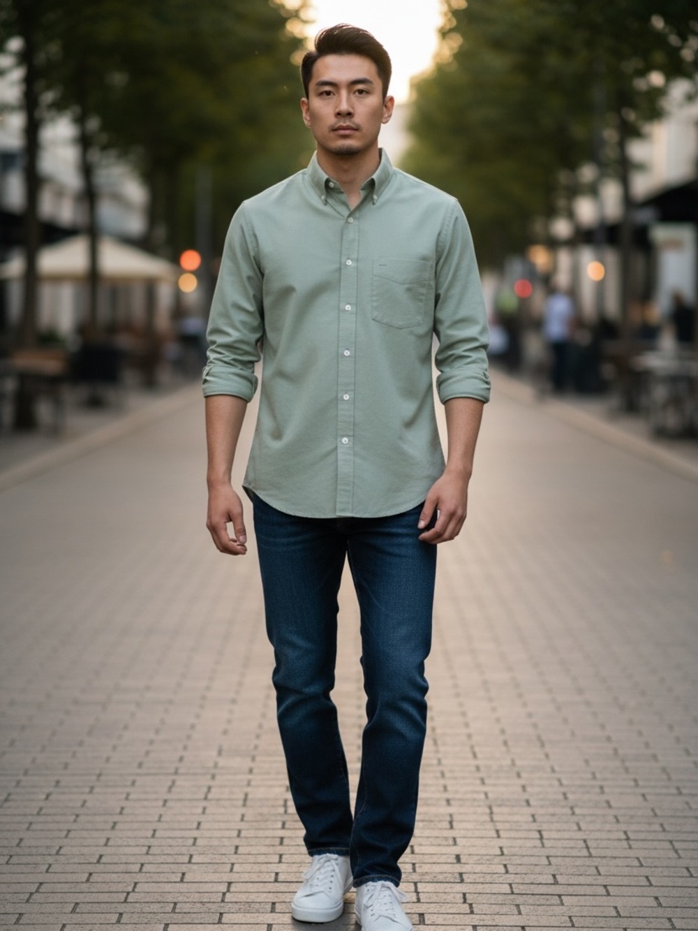 Van Heusen Light Olive Business Casual Button-Down Shirt
